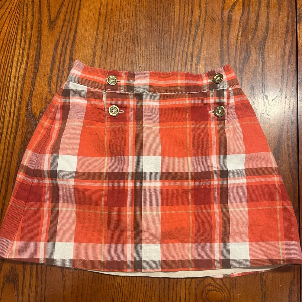 Janie and Jack Orange Plaid Skirt with Gold Buttons Perfect for Fall and Winter